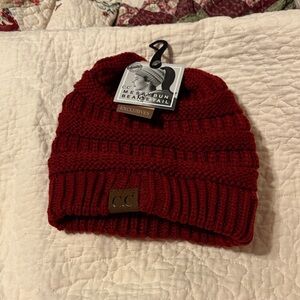 C.C Burgundy Knit “Beanie Tail” Winter Hat